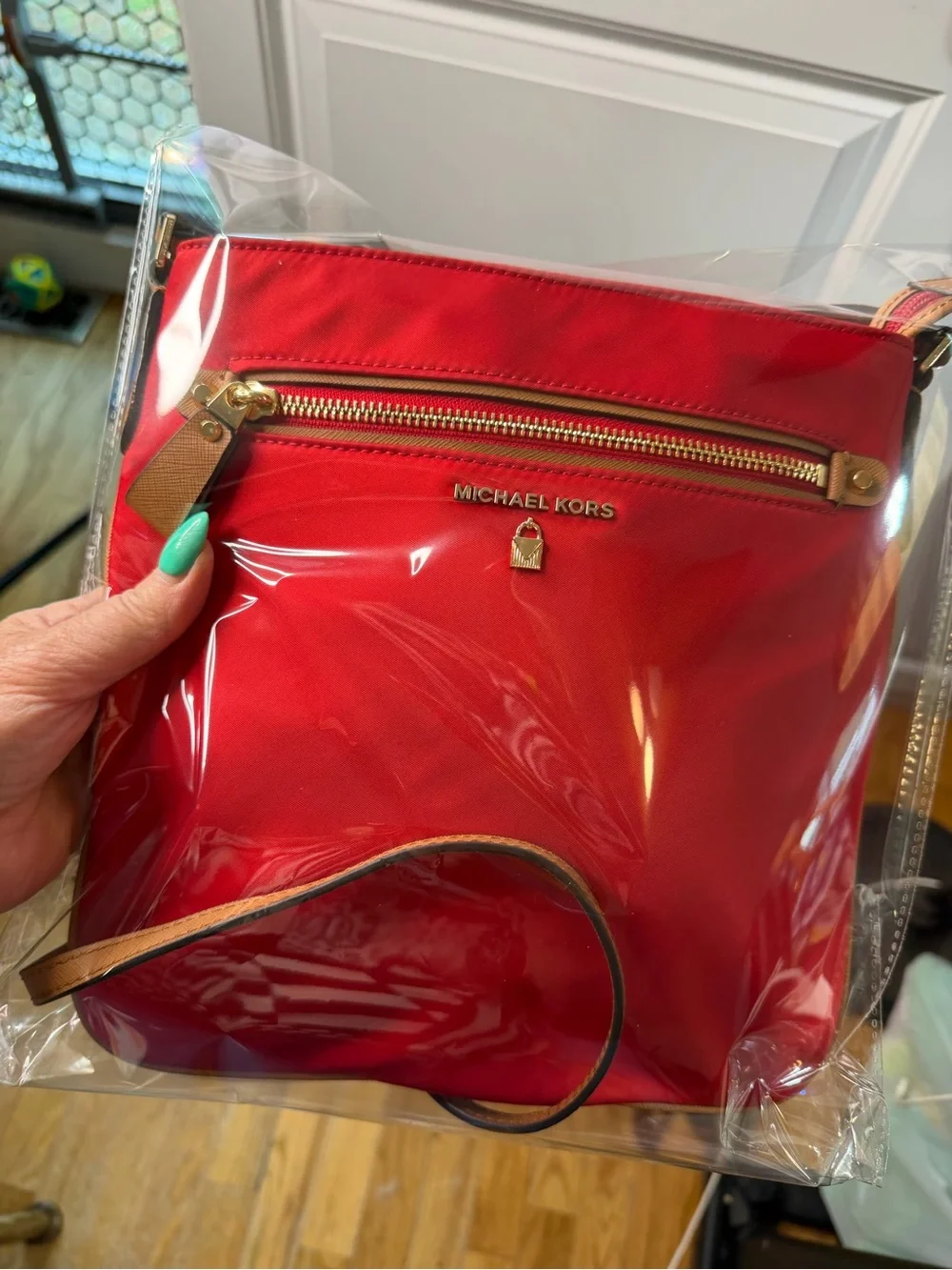 Michael Kors Red Crossbody with Tan Adjustable Strap